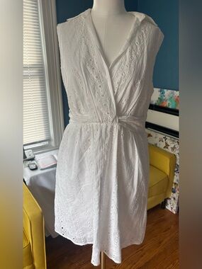 London times White Eyelet Tie-Waist Mini Dress